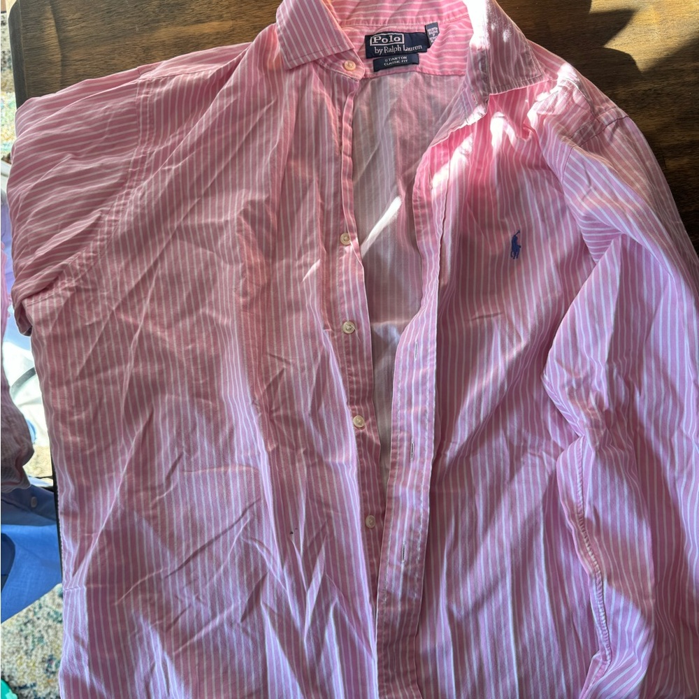 Ralph Lauren Polo button down.Hardly worn but did get a small stain on the front